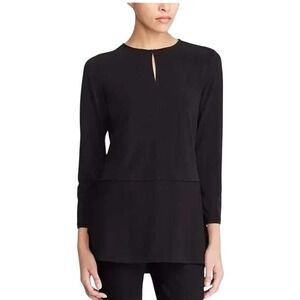 Lauren Ralph Lauren Black Keyhole Long Sleeve Tunic Top Large